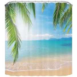 NiCoLa Shower Curtain Fabric Washable Bathroom Shower Polyester Fabric, 3D Shower Curtain with 12pcs Hooks for Bathroom (180 x 180 cm, Sky Blue)
