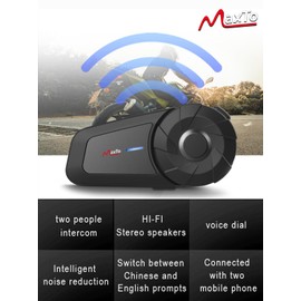 MAXTO Auriculares Bluetooth para Motocicleta,MX1 2-Riders 800M,Sistema Universal de comunicación de intercomunicación,Sonido estéreo de Alta fidelidad/IPX6 a Prueba de Agua/Control de música de
