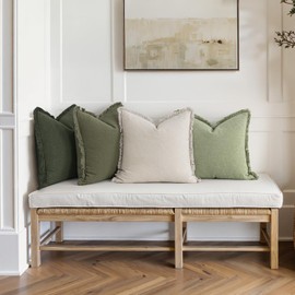 MIULEE Decorative Couch Pillow Covers Neutral Linen Fringe Throw Pillows Set of 4 Boho Farmhouse Soft Accent Cushions for Bed Sofa Living Room Spring Summer Home Decor 18x18 Inch Beige/Sage Green