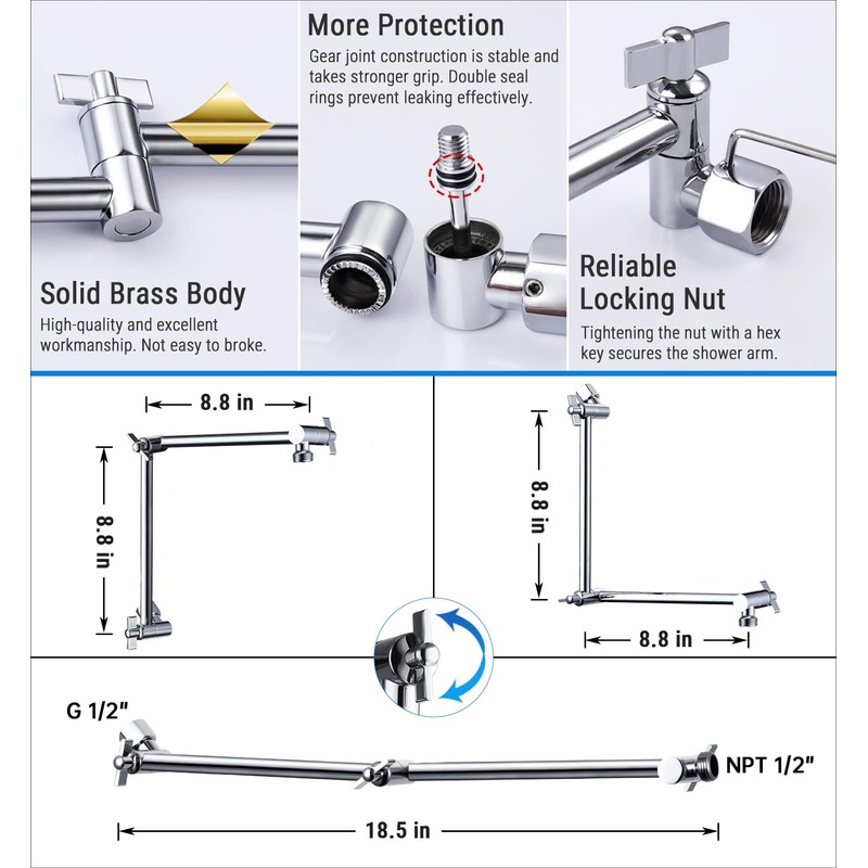G-Promise 18 Inch Shower Head Extension Arm with Shower Arm