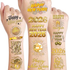 Happy New Year 2026 Temporary Tattoos Stickers – 96PCS Gold New Year’s Eve Party Favors, Decorations, Countdown Celebration Supplies, Holiday Festival Accessories Gifts for Kids and Adults