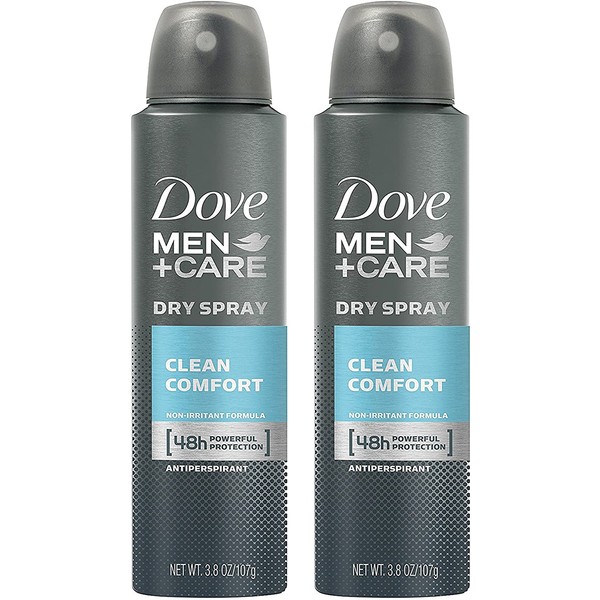 Dove Men + Care Dry Spray antitranspirante, Clean Comfort 3,8 oz (2 Pack)