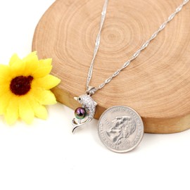 Platinum Plated Cubic Zirconia Pave Dolphin Playing Multicolor Pearl Ball Pendant Necklace Y1076 (Silver-Multicolor)