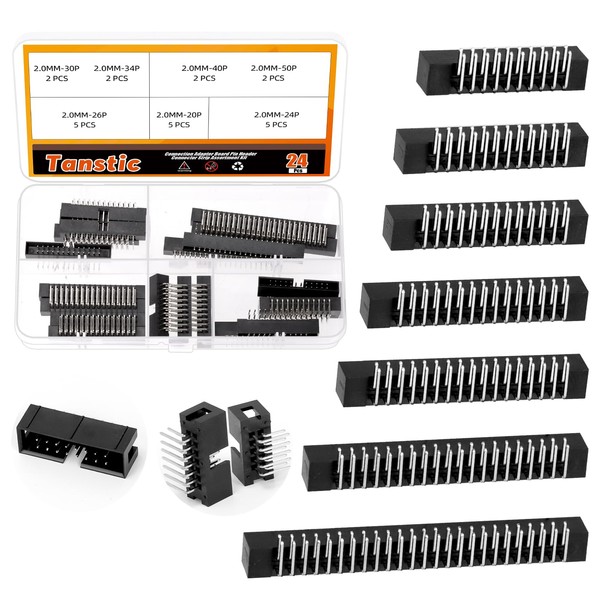 Tanstic 23Pcs 2.0 mm Pitch 20-50 Pin Box Header, Double