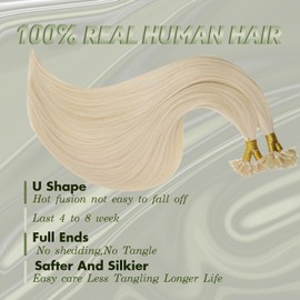 RUNATURE Blonde U Tip Hair Extensions Human Hair Straight Hot Fusion Hair Extensions Short Keratin U Tip Human Hair Extensions Full Ends Human hair U Tip Extensions Silky 12 Inch 40g 50s