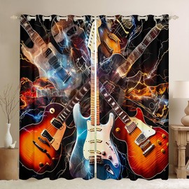 Feelyou Guitar Curtains for Bedroom Living Room Rock Music Window Drapes Kids Women Men Music Guitar Room Darkening Curtain Musical Instruments Window Treatments Room Decor (2 Panels, 42 x 84 Inch)