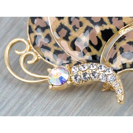Alilang Golden Tone Butterfly Insect with Enamel Wild 80s Cheetah Cat Pattern Wing Animal Brooch Pin
