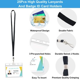 20Pcs Clear Plastic Horizontal Name Tags Badge ID Card Holders and 30Pcs Flat Neck Lanyards