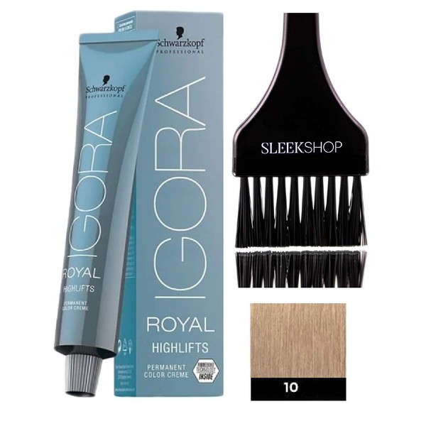 Schwarzkopf IGORA Royal HIGHLIFTS Permanent Hair Color Creme (with Sleek Tint Applicator Brush) Haircolor Cream (10-0 Ultra Blonde)