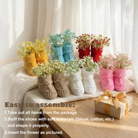 FABRST Baby Shower Decorations Set Newborn Baby Crochet Knitted Baby Booties with Baby's Breath Flowers Bouquet Tables Centerpieces for Gender Reveal Party(Khaki)