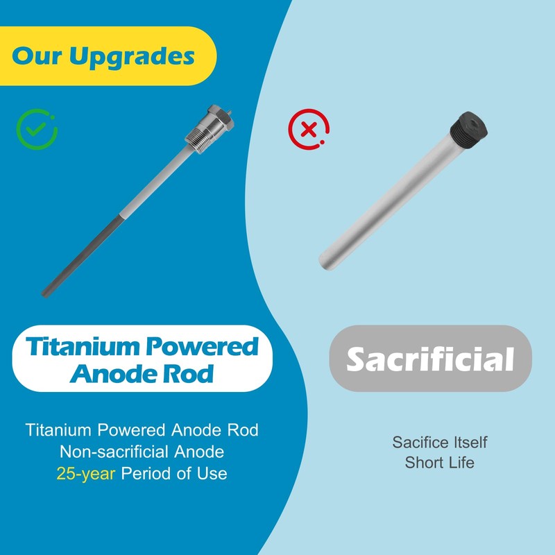 Powered Anode Rod Compatible with Bradford White Water Heater, Titanium