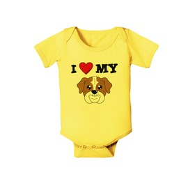 TooLoud I Heart My - Cute Bulldog - Red Baby Romper Bodysuit - Yellow - 18 Mos