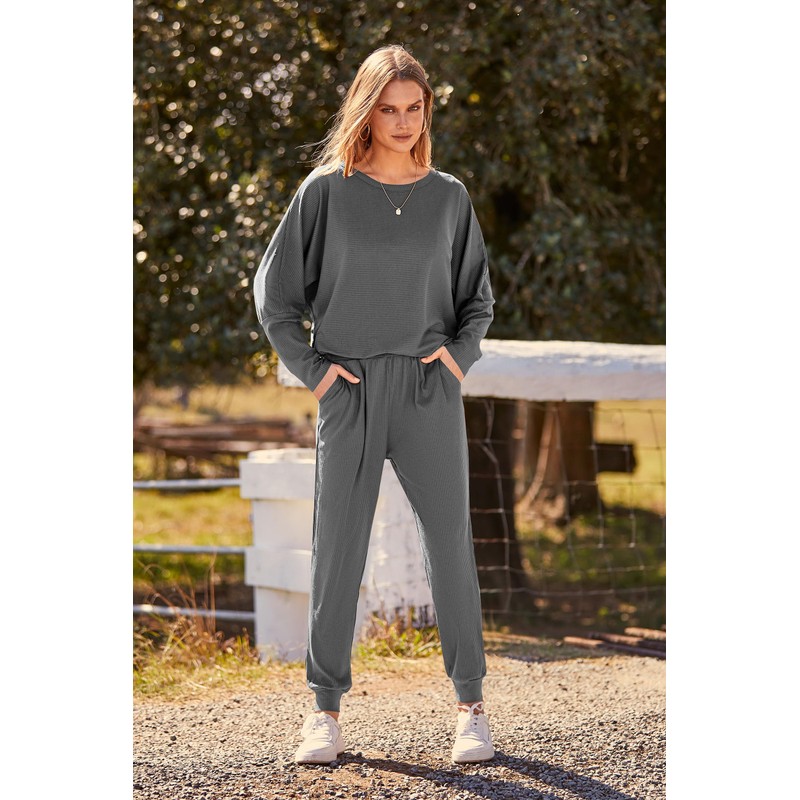PRETTYGARDEN Women's Fashion Outfits 2 Piece Sweatsuit Solid Color Long