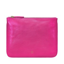 Maxwell Scott - Womens Luxury Designer Soft Leather Flat Makeup Bag Purse - Handmade in Italy- The Zeta Nappa - Hot Pink