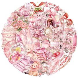 50PCS Coquette Aesthetics Stickers,Transparent PET Stickers,Waterproof Pink Aesthetics Stickers for Journaling,Scrapbooking,Water Bottles,Laptops,Coquette Stickers for Adults,Teens,Kids