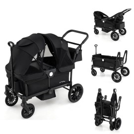 Babyjoy Wagon Stroller for 2 Kids Push Pull Double Stroller with Adjustable Handle