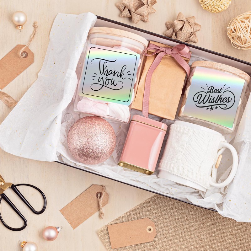 Yeachlaing 3"x 3" Holographic Square Thermal Label Stickers,Self-Adhesive Square Direct