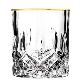 Opera Gold Collection Set of 4 Crystal Double Old Fashion Glass with Gold Rim