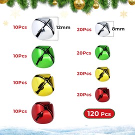 120 Pcs Jingle Bells for Crafts Christmas Jingle Bells, Multicolored Bulk Sound Craft Bells for Christmas Festival Decorations DIY Project(0.3inch, 0.5inch)