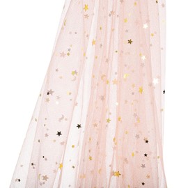 PATIKIL 5 Yards Tulle Fabric, 63inch Glitters Tulle Fabric Rolls Lace Sequin Ribbon Netting Stars Moon Soft for Tutu Skirt Dress DIY Crafts Birthday Wedding Party Decoration, Light Pink