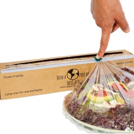 100% Compostable Plastic Wrap Dispenser With Cutter - Ikigaia - PLA/PBAT Cling Wrap With Slide Cutter - 11.8" x 656 feet - XXL For Less Delivery - Extra Thick Saran Wrap Dispenser - Food Wrap