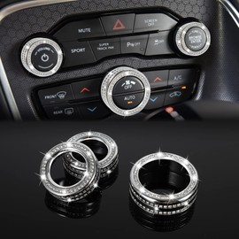 TOMALL Sparkly Bling AC Air Conditioner Volume Tune Knob Compatible with Dodge Challenger Charger Ram Chrysler 200 300 Bling Car Interior Accessory Trim Parts Decal Stickers Crystal Silver 3PCS
