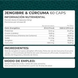 PRONAT | Jengibre & Cúrcuma, Suplemento Alimenticio, 60 cápsulas de 600 mg