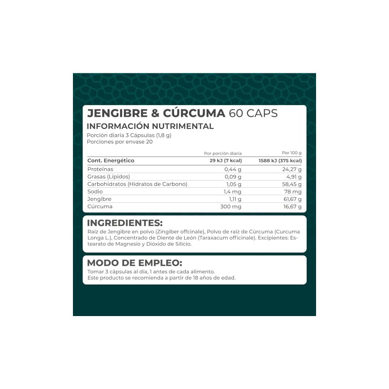 PRONAT | Jengibre & Cúrcuma, Suplemento Alimenticio, 60 cápsulas de