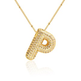 Z ZACHÉ - Collar de letras 26 A-Z con circonita cúbica chapada en oro de 18 quilates, collar de monograma personalizado, collar con inicial de globo para mujeres y mujeres, Mediano, Latón, Circonia