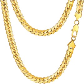 U7 Men Chunky Necklace 18KGP Stamp Hip Hop Jewelry Thick 9MM Wide 18K Yellow Gold Plated Snake Curb Chain - 24 Inch