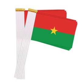 25 Packs Small burkina faso Flags on Handheld Stick，Miniature Burkina Faso Flag for Outside,4x6 Inch Mini Hand Held Banner with Golden Topper,Patriotic Decorations