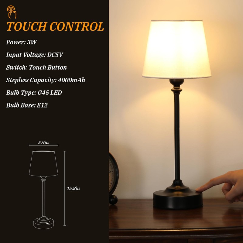 Kakanuo Cordless Table Lamp Rechargeable Black - 1 Pack 4000mAH