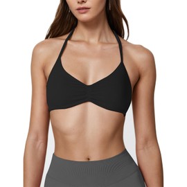 JN JANPRINT Workout Sports Bras for Women Strappy Halter Neck Impact Bra Padded Backless Seamless Bralette Gym Yoga Bras Black