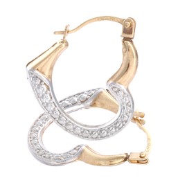 9ct Yellow and White Gold Women’s Earrings – Thick Heart Hoop Earrings - by Elegano
