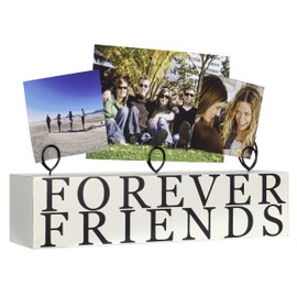 Malden International Designs Tabletop Photo Clips Wood Block Forever Friends Picture Holder, 3 Option, White