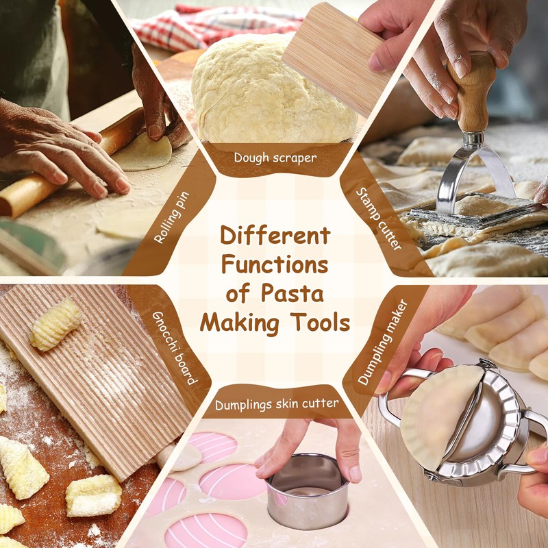 MEKOTRIN 10 Pcs Pasta Making Tools Set, Wooden Threaded Rolling
