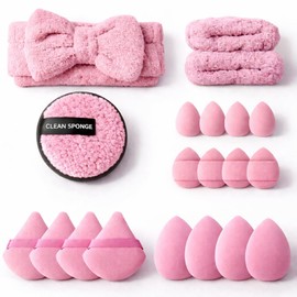 Juego de 20 piezas de esponjas de maquillaje, mezclador de belleza, borla maquillaje, esponjas cara, para líquidos, cremas y polvos, forma triangular (Rosado)