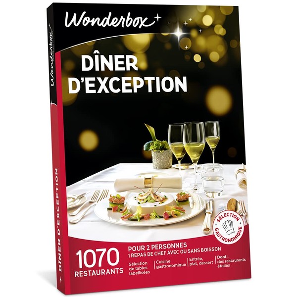 Wonderbox – Coffret cadeau - DÎNER D'EXCEPTION – plus de 1.070 restaurants gastronomiques renommés, labellisés ou étoilés pour 2 personnes