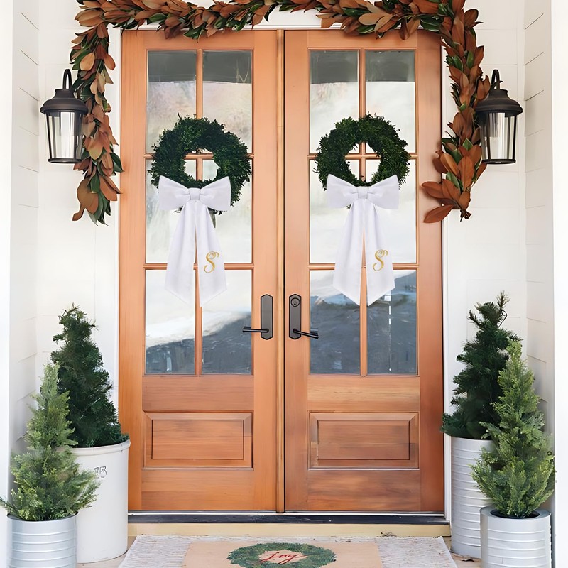 2 Pack Wreath Sash for Front Door Monogrammed Embroidery Wreath
