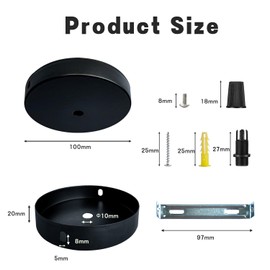 Zzcy Pack of 3 Cable Cover Ceiling Light Ceiling Canopy Black Cable Cover Ceiling 100 x 2 mm Lamps Cable Cover Round with Strain Relief Clamp Nipple