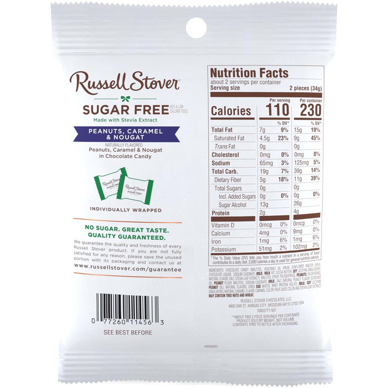 RUSSELL STOVER Sugar Free Peanut, Caramel & Nougat Chocolate Candy,