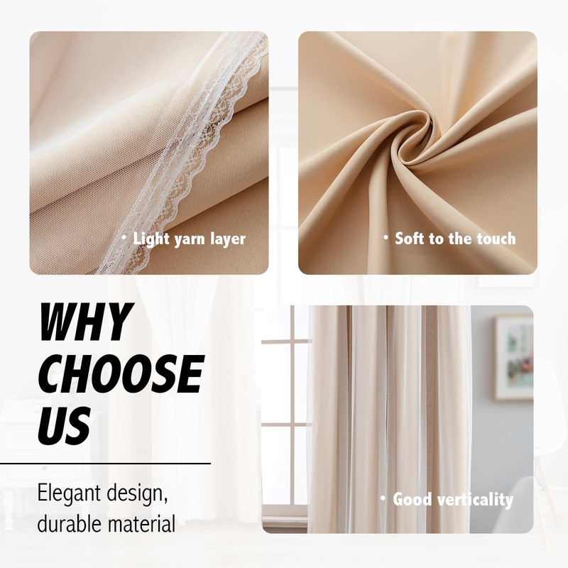 Anytime Home Curtains Blackout and Sheer Layered Solid Window Curtain