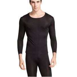 METWAY Silk Long Underwear Men's Mulberry Silk Long Johns Top and Bottom Thermal Underwear Set/Base Layer Lager Black