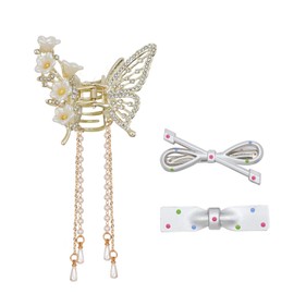 Butterfly Grip Clips,Tassel High Ponytail Princess Hair Ornament Alloy Black White Dots Bow Hairpin Side Bangs Duckbill Clip (Lily of the Valley Butterfly)