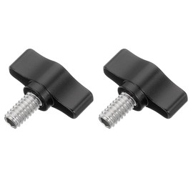 QUARKZMAN Pack of 2 1/4 inch - 12.3 thumb screw, 304 stainless steel thread knurled thumb screw, adjustable T-wing screw handle knobs for various stands and machines, black