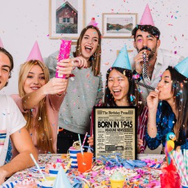 Stuff4 80th Birthday Poster Framed - Born In 1945 Newspaper - Happy 80th Birthday Gifts for Men Women Vintage Retro Back In 1945, 8x10 Inch Eighty Eightieth Bday Party Decor Decoration