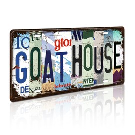 Goat House Sign Metal Tin Sign - Funny Wall Decor for Farmhouse Home Farm Fence, 12 x 6 Inch License Plate Wall Art