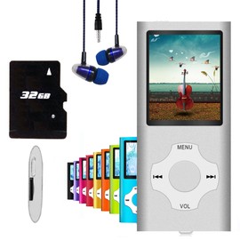 MP3 Player / MP4 Player, Hotechs MP3 Music Player with 32GB Memory SD Card Slim Classic Digital LCD 1.82'' Screen MINI USB Port with FM Radio, Voice Record (Silver)