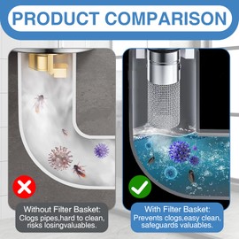 Qiyuda Bathroom Sink Stopper Hair Catcher, 2 Pcs Stainless Steel Easy Install Pop Up Universal Sink Drain Plug Strainer with Removable Filter Basket