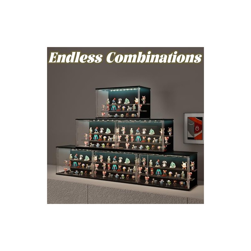 2PCS Clear Display Case for Collectibles, 3-Tier Adjustable Display Case